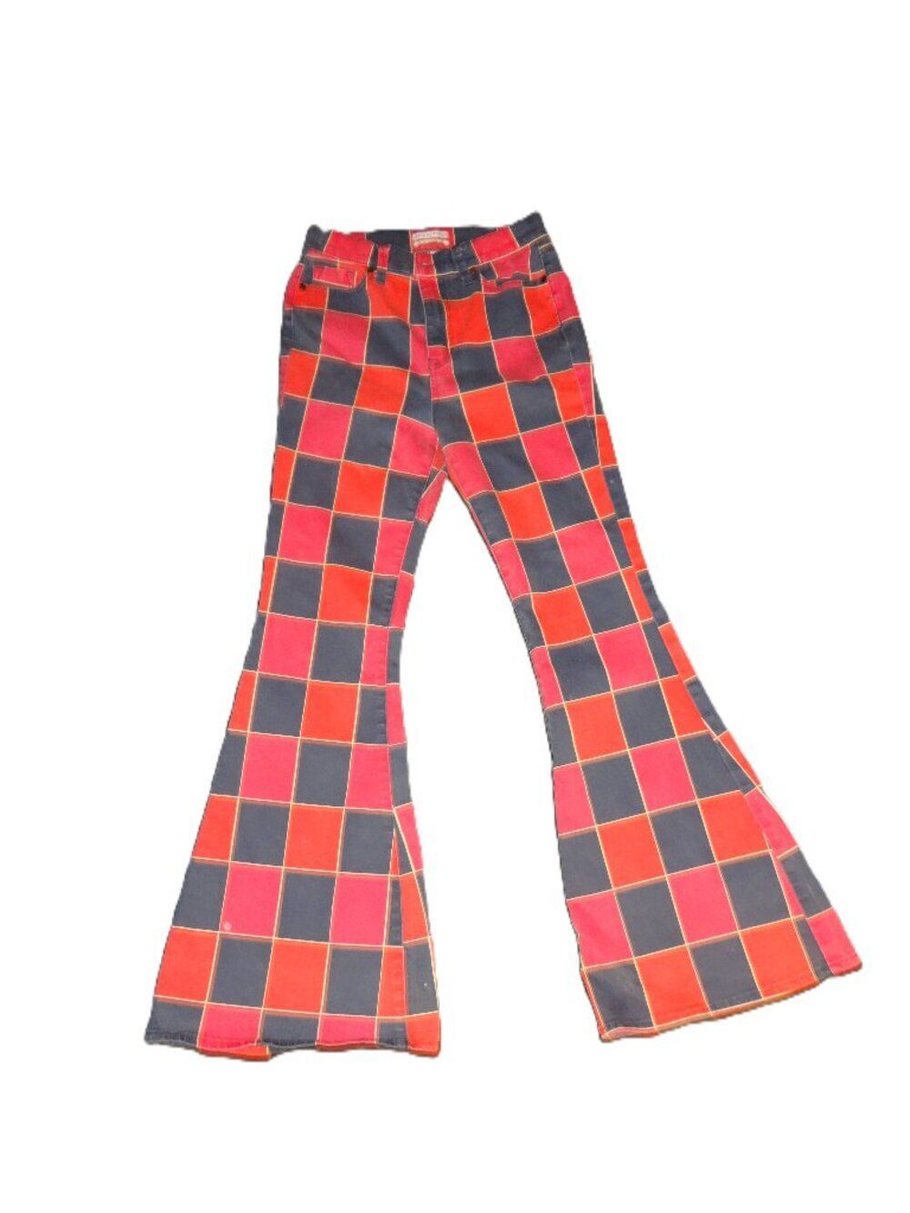 Urban Outfitters Red Black Checkered Bell Bottom Flare Pants Size 28 | Vintage V